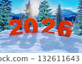 New Year 2026 in snowy winter landscape with red numbers 132611643