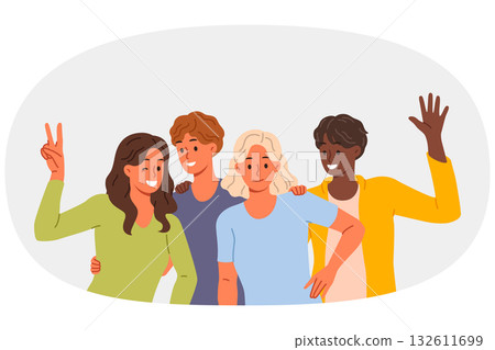 Multiethnic people pose for group portrait with friends during friday night party 132611699