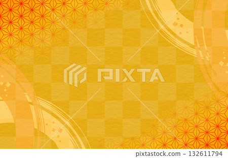 日式圖案：金箔、方格圖案和麻葉 132611794