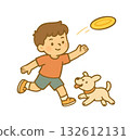 男孩和狗玩飛盤的插圖 132612131
