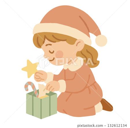 女孩手持聖誕禮物的插圖 女孩手持聖誕禮物的插圖 132612134