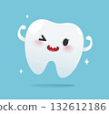 Cute tooth cartoon illustration showing healthy and shiny white teeth 132612186