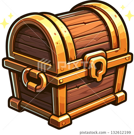 一個封閉的木製寶箱的插圖 132612199