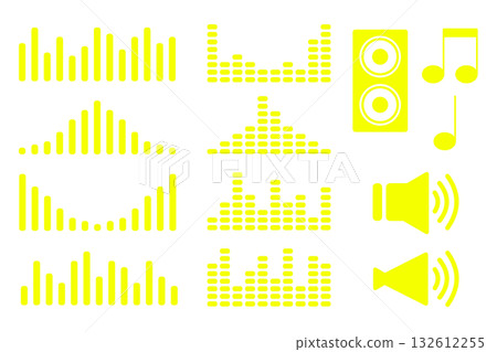 Sound waveform set yellow Sound waveform set yellow 132612255