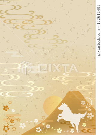 New Year's card with gold Fuji 2026 zodiac horse silhouette Year of the Horse Gold New Year's card with gold Fuji 2026 zodiac horse silhouette Year of the Horse Gold 132612495