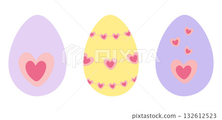 Hearts Decorated Easter Eggs in trendy lavender Yellow and Violet Easter Greetings Minimalist Design Hearts Decorated Easter Eggs in trendy lavender Yellow and Violet Easter Greetings Minimalist Design 132612523