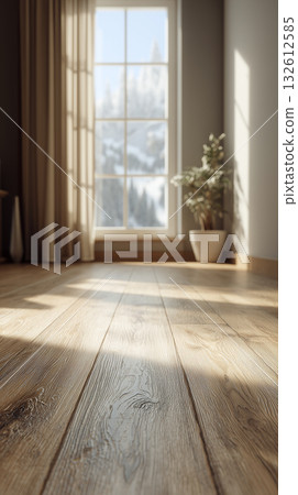 [Flooring] A modern interior space with calming wood-grain flooring 132612585