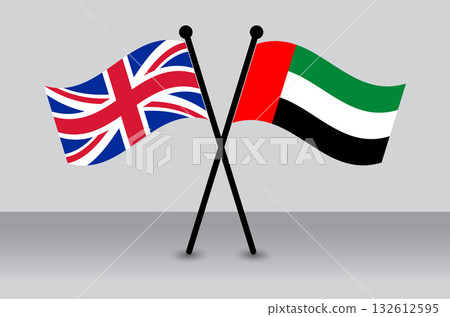 United Kingdom and UAE Flags Crossed Partnership Symbol. United Kingdom and UAE Flags Crossed Partnership Symbol. 132612595