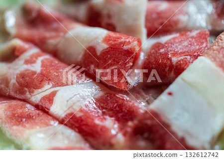Sliced beef and cabbage in hot pot 132612742