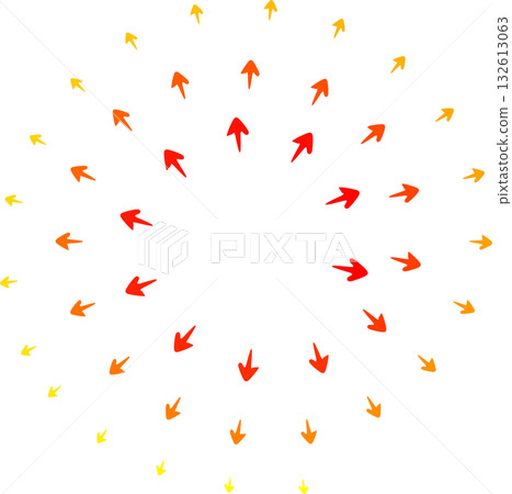 A round frame of swirling outward arrows that change from yellow to red A round frame of swirling outward arrows that change from yellow to red 132613063