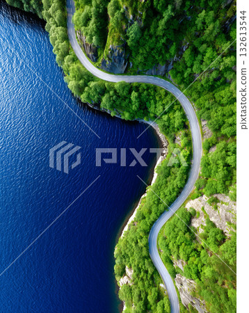 Aerial view of the island highway Aerial view of the island highway 132613544