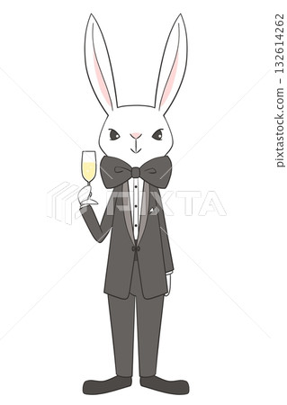 身穿燕尾服的兔子全身插畫 132614262
