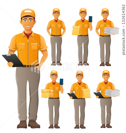 delivery service young man courier cartoon stock vector illustration delivery service young man courier cartoon stock vector illustration 132614362