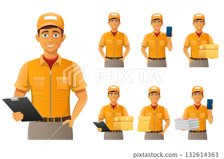 delivery service young man courier cartoon stock vector illustration 132614363