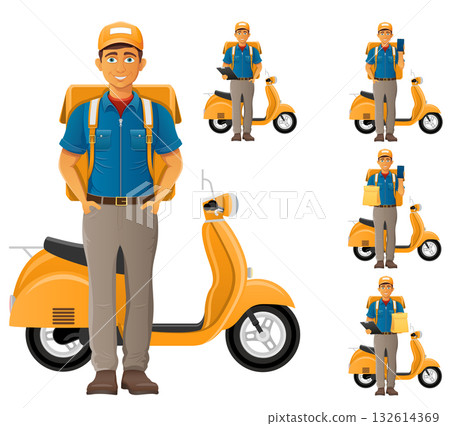delivery service young man courier cartoon stock vector illustration delivery service young man courier cartoon stock vector illustration 132614369