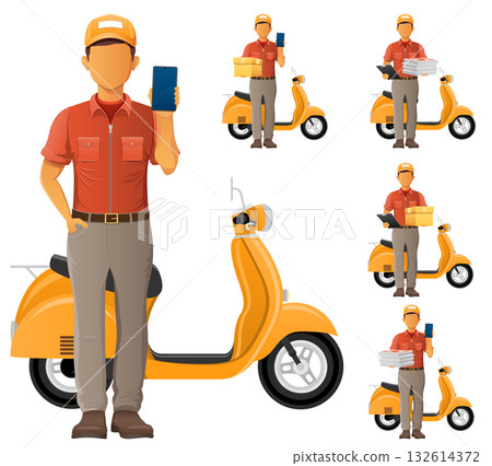 delivery service young man courier cartoon stock vector illustration 132614372