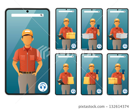 delivery service young man courier cartoon stock vector illustration delivery service young man courier cartoon stock vector illustration 132614374