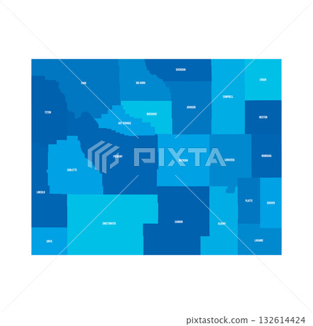Wyoming, WY - detailed political map of US state. Administrative map divided into counties. Blue map with county name labels. Vector illustration 132614424