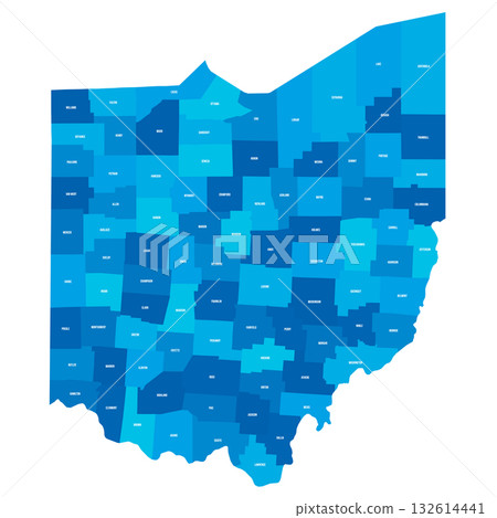 Ohio, OH - detailed political map of US state. Administrative map divided into counties. Blue map with county name labels. Vector illustration 132614441