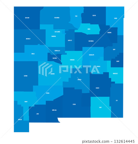 New Mexico, NM - detailed political map of US state. Administrative map divided into counties. Blue map with county name labels. Vector illustration 132614445