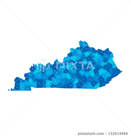 Kentucky, KY - detailed political map of US state. Administrative map divided into counties. Blue map with county name labels. Vector illustration Kentucky, KY - detailed political map of US state. Administrative map divided into counties. Blue map with county name labels. Vector illustration 132614466