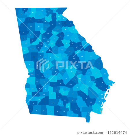 Georgia, GA - detailed political map of US state. Administrative map divided into counties. Blue map with county name labels. Vector illustration 132614474