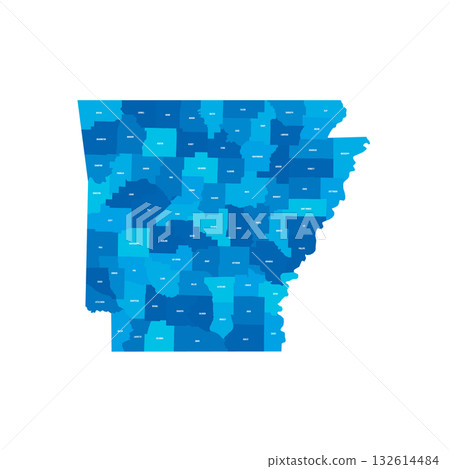 Arkansas, AR - detailed political map of US state. Administrative map divided into counties. Blue map with county name labels. Vector illustration 132614484