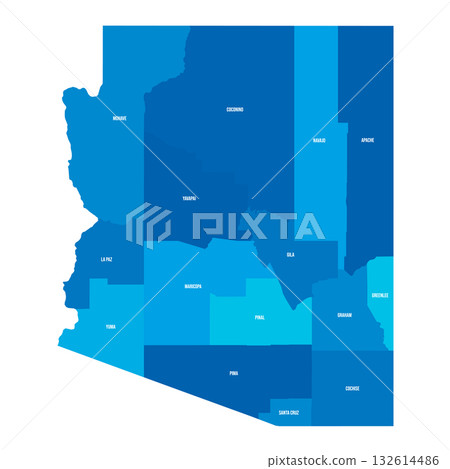 Arizona, AZ - detailed political map of US state. Administrative map divided into counties. Blue map with county name labels. Vector illustration 132614486