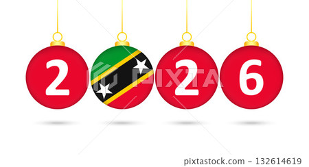 Saint Kitts and Nevis Flag Christmas Balls 2026 Decoration. 132614619