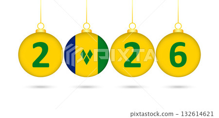 Saint Vincent and the Grenadines Flag Christmas Balls 2026 Decoration. 132614621
