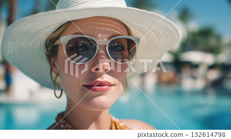 Woman enjoying summer by the pool 132614798