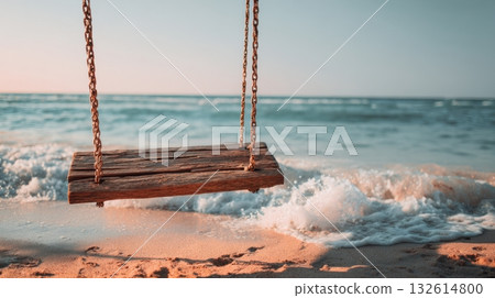 Wooden swing by the ocean shore 132614800