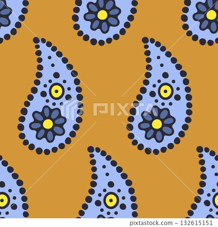 Hand drawn intricate Paisley seamless pattern on orange background 132615151