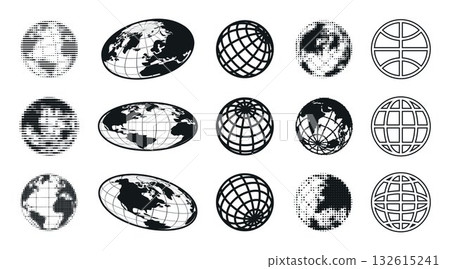 Y2k Earth planet icons set isolated on white 132615241
