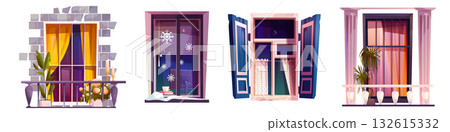 Different window shutters set isolated on white 132615332