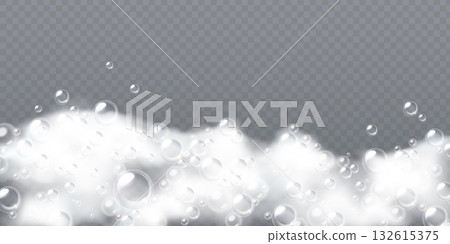 Foam soap sud border with floating bubbles 132615375