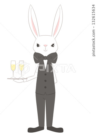 服務生兔子角色全身插圖 132615634