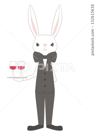 服務生兔子角色全身插圖 132615638
