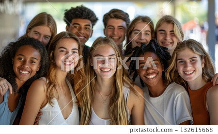 a group of young people are posing for a picture together and smiling 132615668