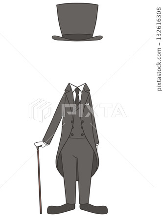 紳士正裝插畫:身穿晨禮服、頭戴高頂禮帽的男士 紳士正裝插畫:身穿晨禮服、頭戴高頂禮帽的男士 132616308