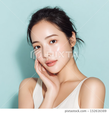 A close-up beauty image highlighting the freshness and radiance of the skin A close-up beauty image highlighting the freshness and radiance of the skin 132616389