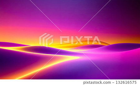 Abstract digital artwork featuring smooth, flowing waves of pink, purple, and yellow hues. The design creates a sense of depth and motion with undulating curves blending seamlessly. The gradient trans 132616575