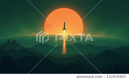 A missile with a nuclear warhead flies above the Earth, invincible force and danger 132616903