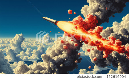 A missile with a nuclear warhead flies above the Earth, invincible force and danger A missile with a nuclear warhead flies above the Earth, invincible force and danger 132616904