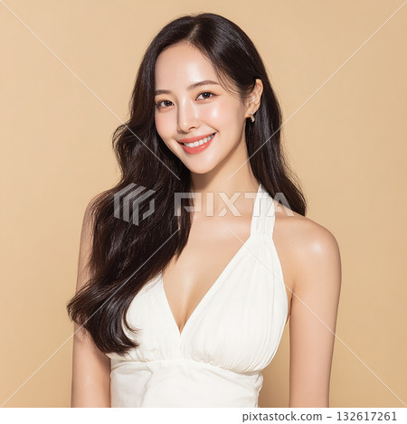 笑容燦爛的女模特，非常適合拍攝美容和護膚圖片。 132617261