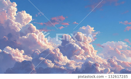 壯麗的天空景色，藍色、白色和日落的顏色交織在一起。 132617285