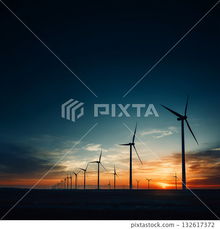 橙色和藏藍色漸層:風車輪廓 橙色和藏藍色漸層:風車輪廓 132617372