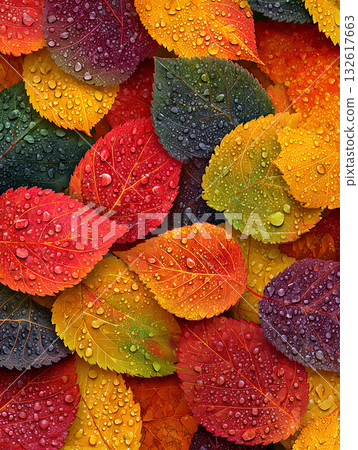 Close-up of nature's artistic autumn leaf patterns 132617663