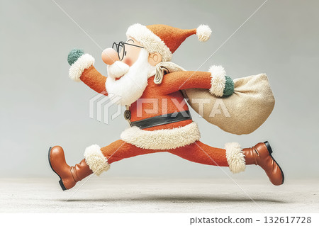 Santa jumping with a big bag of presents Santa jumping with a big bag of presents 132617728