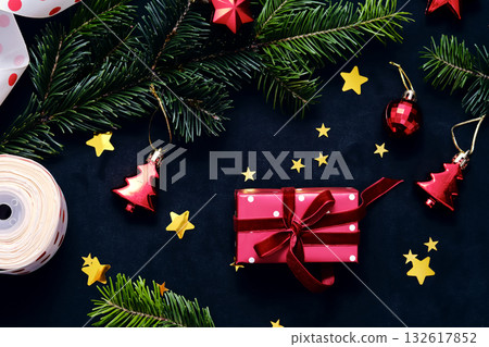 A New Year's or Christmas background with a gift wrapping theme. A New Year's or Christmas background with a gift wrapping theme. 132617852